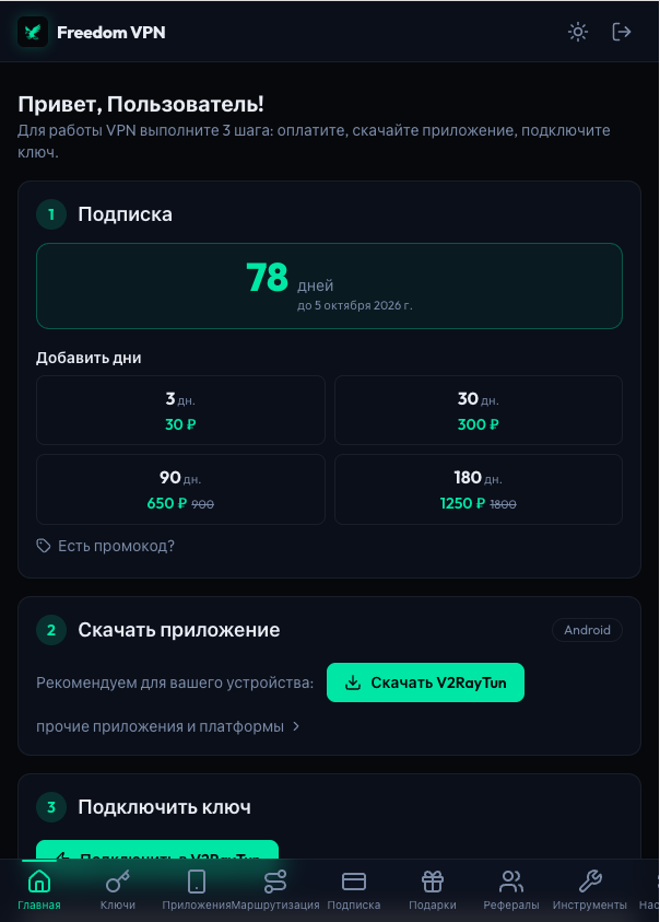 Страница «Подписка» в личном кабинете с датой окончания